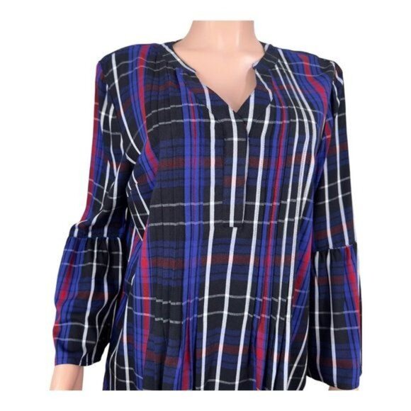 New Directions 100%Rayon Colorful Plaid Loose Fit Flowy Tunic Top Women’s SZ L - Picture 10 of 16